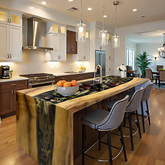 Live Edge Black Walnut Epoxy Resin Waterfall Kitchen Island with Botanical Inlay  Handcrafted Luxury Centerpiece
